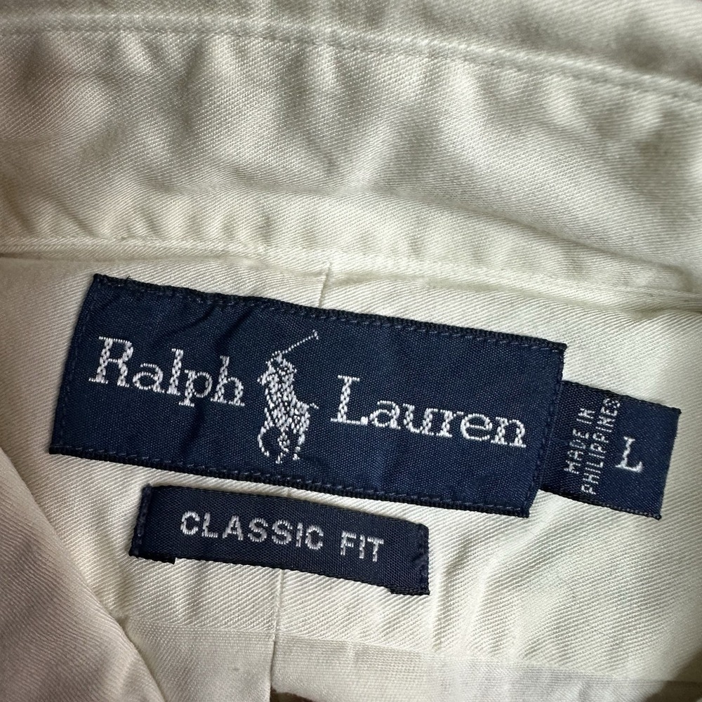 Vintage Polo Ralph Lauren Shirt Mens Large Ivory Button Down Bright Blue Pony - Picture 4 of 8